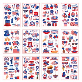 4th of July Temporary Tattoos,American Flag Red White and Blue Fake Tattoo Stickers, USA Party Favors,Memorial Day, Independence Day