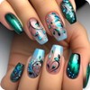 Green Press on Nails Medium Flower False Nails Fantasy Gradient