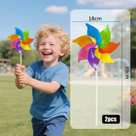2 Pcs Rainbow Windmills, Plastic Pinwheel for Gardens, Outdoor Wind Spinners to Scare Birds for Courtyards, Lawns, Parties, and Balconies as Decorative