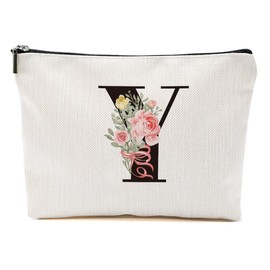 Bolsa de maquillaje personalizada, bolsa de maquillaje con letra y inicial para mujer, bolsa de cosméticos con monograma de rosa, regalos monogramados para mujeres, mamá, abuela, hermana, amigos