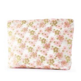 Youteer Printed Ladies Cosmetic Bag, Large Capacity Zipper Canvas Travel Makeup Bag Aesthetic Design Accessories Storage Bag for Women, Pink Flowers.
