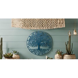 Leutsbyone Decorative Metal Tree of Life Wall Art, Nature-Inspired Indoor Outdoor Decoration,24 inches,Teal