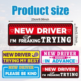 4pcs New Driver Magnet, 9.06x3.15 Inch Reflective Magnetic Novice Driver Sign for Bumper Safety Warning Stickers for Beginners Student Car Drivers Learner Driver Decor Gift