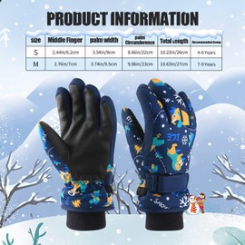 Kids Winter Gloves Warm Ski Snow Mittens Cold Weather for Girls Boys Toddler (Navy-Tiger, M (Fits Kids 7-9))