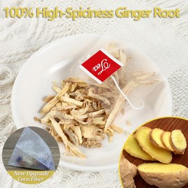 100 Premium Ginger Tea Bags/7.06 Oz, Made with 100% High-Spiciness Ginger Root, Full of Flavor & Spicy, Support Digestion & Boost Immunity, No Additives & Caffeine Free.