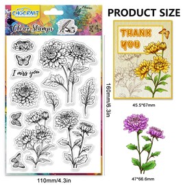 CHGCRAFT Chrysanthemum Clear Stamps Realistic Plant Transparent Silicone Stamps for Card Making Silicone Clear Stamp Seals for Cards Stamps Making DIY Scrapbooking Photo Journal Album