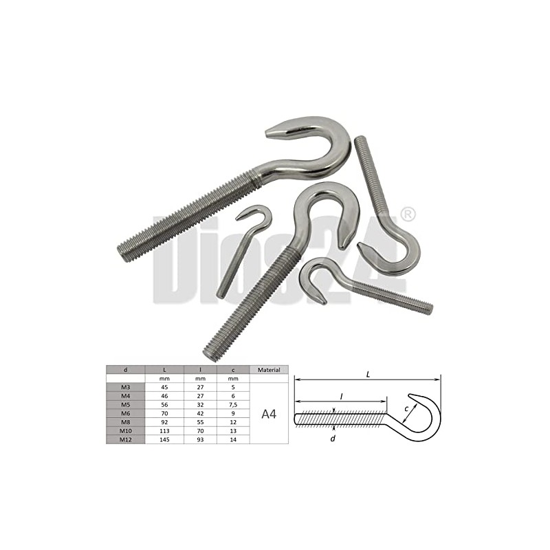 DIOS24 Pack of 10 Hook Screws with Right Thread M6
