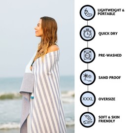 Folkulture - Toalla de playa turca, toalla de playa a rayas de 40 x 72 pulgadas, de gran tamaño con bolsa de mano, toallas de piscina en esenciales de playa, toalla de playa grande para mujeres,