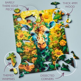 Wentworth Jigsaw Puzzle – Sunflower Giraffe – 250 Pieces - For Adults - Shaped Puzzle Pieces & Themed Whimsies - Great for a Gift