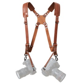 Padwa Lifestyle - Arnés de doble cámara para dos cámaras, arnés de piel de grano completo de doble hombro, equipo de cámara doble para correa DSLR/SLR, arnés de doble cámara para fotógrafos