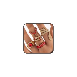 5Pcs Snake Rings Set for Women Heart Multicolor Knuckle Vintage Rings Boho Crystal Stacking Finger Rings for Girls Jewelry (Red)
