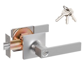 MANREN Modern Door Handles Privacy Door Levers Silver Door Knobs Interior Reversible Door Locks Keyless Square Interior Door Handles(MR902) (Silver)