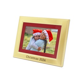 Mimosa Moments 6x8 Metal Christmas 2022 Picture Frame Matted with 4x6 Red Velvet Fabric Mat (4x6" horizontal with Red Velvet Fabric Mat, Gold)