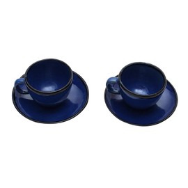 NOVICA Artisan Handmade Ceramic Cups Saucers Blue from Bali Pair Indonesia Tableware Dinnerware [cups 2.8in H x 3.5in Diam. 5 Oz. Saucers 1in H x 6in Diam.] ' Relaxing Blue' Pair