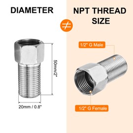 sourcing map Stainless Steel Pipe Fitting, G1/2" Male x G1/2" Female Stainless Steel Hex Nipple Pipe Fitting Connector Pipe Fitting Adapter with PTFE Tape (Length 50mm/2", Silver Tone)
