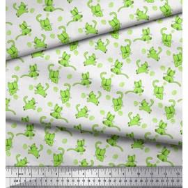 Soimoi Green Cotton Voile Fabric Wool & Cat Animal Print Sewing Fabric BTY 42 Inch Wide