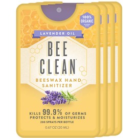 Bee Clean Organic Beeswax Hand Sanitizer Pocket Spray - Lavender Scent - 4 Pack