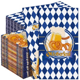 Kochorie 200 Pcs Oktoberfest Paper Napkins 3 Ply Rectangle Blue and White Bavarian Flag Check Decorative Paper Disposable Guest Napkins for Beer Theme Oktoberfest Decorations Party Supplies