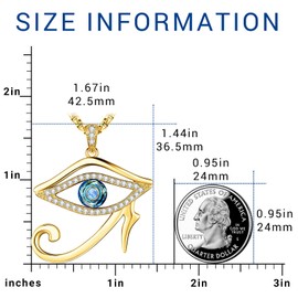 Gold Eye of Horus Necklace Eye Necklace for Women Men 925 Sterling Silver Egyptian Jewelry Blue Crystals All Seeing Eye Necklace Eye of Horus Pendant Necklace Gifts for Her Him 24K 14K 18K 10K