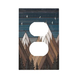 Rustic Geometric Mountain Wilderness Wood 1 Gang Wall Plate Single Duplex Outlet Cover Receptacle Decorative Light Switch Cover Plate Electrical Faceplate Socket for Bedroom Bathroom Kitchen Decor