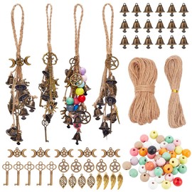 FREEBLOSS 60+pcs DIY Witch Bells Kit Witches Bells Wind Chime Kit Twine Rope Witchy Home Decor Witch Decor Witch Bells for Door Knob for Protection Witch Craft for Beginners