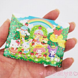 sanrio 20 pcs Sanrio family strawberry field picnic rectangle seal sticker lot, kawaii