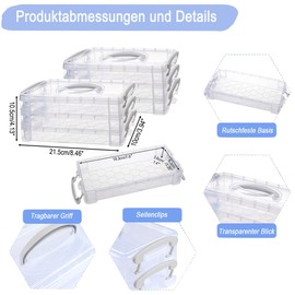 Exquilnova 2PCS 3 Tier Clear Pencil Case,Stackable Pencil Box with Snap Tight Lid,Plastic Pen Storage for Craft Storage,Portable Pen Organiser for School,Home,Office(Transparent Gray)