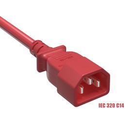 Cable Leader 8ft Power Extension Cable IEC320 C13 to IEC320 C14, 18 AWG, 10 Amp, Red Computer Power Cord