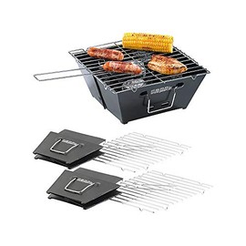 PEARL Folding Grill: Set of 2 Flat Collapsible Charcoal Grills, Grill Surface Approx. 24.5 cm Each (Camping Grill, Charcoal Grill, Camping Stove)