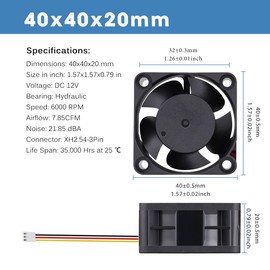 GDSTIME 40 mm Fan 4020 Cooling Fan 3-Pin 40 x 20 mm DC Brushless Cooling Fan 6000 rpm 12 V 4 cm Case Fan