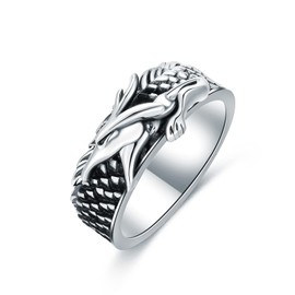 PYTALI Dragon Scale Ring for Men Sterling Silver Ring for Men Biker Ring Dragon Gothic Ring Ring For Mens(8)