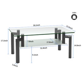 NicBex Len-PT-00110-DX-1 Tables, 39.1" W x 23.4" D x 17.1" H, Transparent+Black
