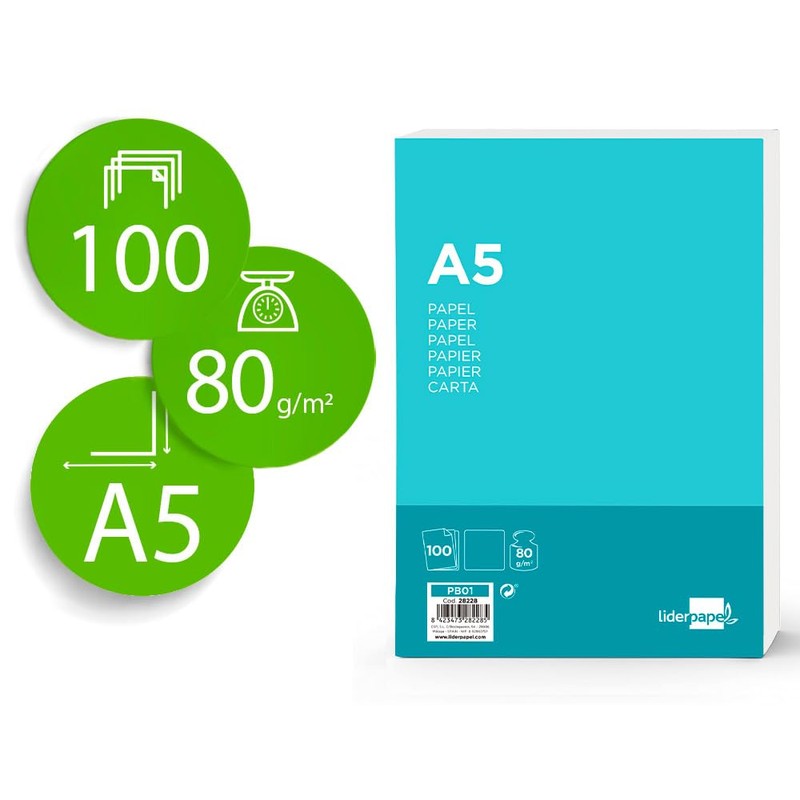 Liderpapel Paper A5 80 g/m2 Pack of 100 White