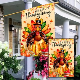 HAONEFECT Happy Thanksgiving Flag, Thanksgiving Day Turkey Pumpkin Flag, Be Thankful Thanksgiving Holiday Yard Flag Set 2 House Flag 28 x 40 and Garden Flag 12x18 Double Side (Set 2 House + Garden Flags)