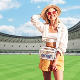 Clear Bag,Clear Crossbody Bag,Stadium Approved Clear Purses For Women Adjustable Shoulder Strap, Concert Bag For Sports Events Game Day，Transparent Bag for Concerts Sports Events Festival (White)