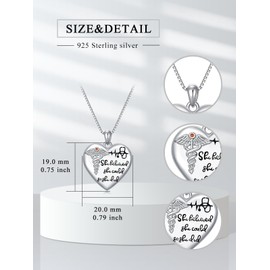 Flpruy Nurse Necklaces 925 Sterling Silver Caduceus Angel Wings RN Necklace Nurse Graduation Jewelry Gifts for Nurses Doctor Nurse's Day