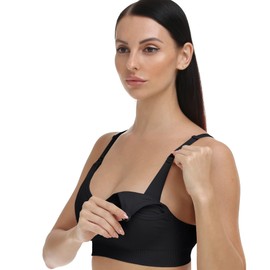 GXXGE brasier de lactancia con soporte para bombeo manos libres, todo en uno, brasier de maternidad cómodo, sin almohadillas para orejas, brasier, Negro -, S