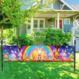 BlissYard Easter Bunnys Banner 78 * 17 inchs Happy Easter Seasonal Banner Shoot Background Decoration Yard Banner Easter Party Decoration Indoor and Outdoor Display Banner