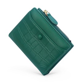 SNCCJ Small Wallet for Women, Leather Compact Bifold Womens Wallet with Zipper Coin Purse, Stone Pattern, Dark green, Fashion