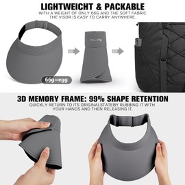 YANIKY Sun Visor for Women Wide Brim Summer UPF50+ UV Protection Seamless Sun Hats Foldable Beach Cap (US, Alpha, One Size, Dark Grey)