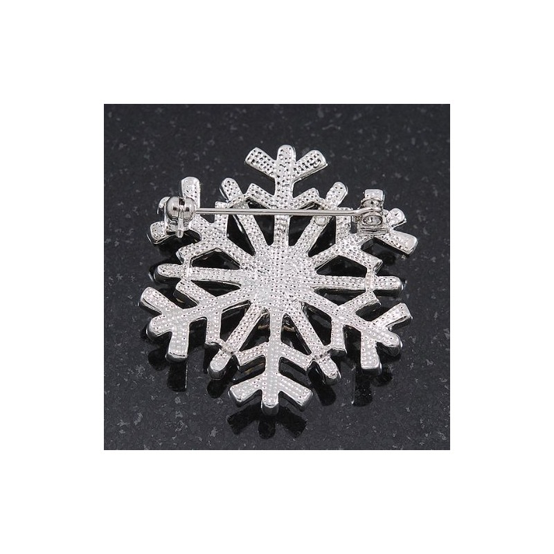 Clear Crystal 'Snowflake' Brooch In Silver Plating - 4cm Diameter