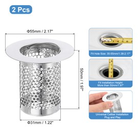 uxcell 4 Pack Shower Drain Strainers, 2" x 2.2" 304 Stainless Steel Floor Drain Strainer Deep Sink Hair Catcher for Kitchen Bathroom Balcony Floor Drain, Fit Hole Size 1.3" to 2.2"