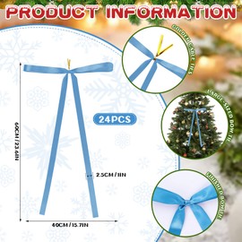clothmile 24 Pcs Large Christmas Tree Bows Decorations 23.6x15.7 Inch Blue Satin Ribbon Wreath Bows Christmas Tree Topper Bows for Xmas Indoor Outdoor Decoration
