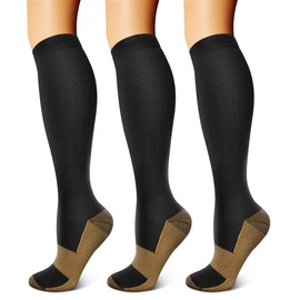 FEYHAY Copper Compression Socks (3 Pairs) 15-20 mmHg Circulation is Best Athletic & Daily for Men & Women, Running, Climbing (S/M, 01 Black)
