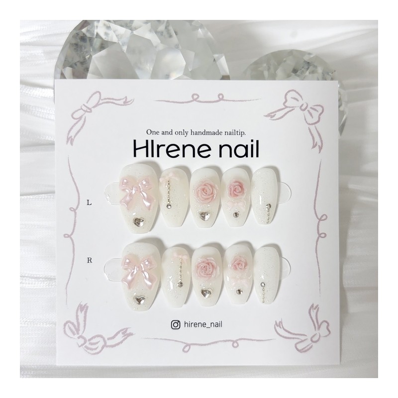 Balecore Rose Ribbon Nail Tips - Short Almond / 발레코어