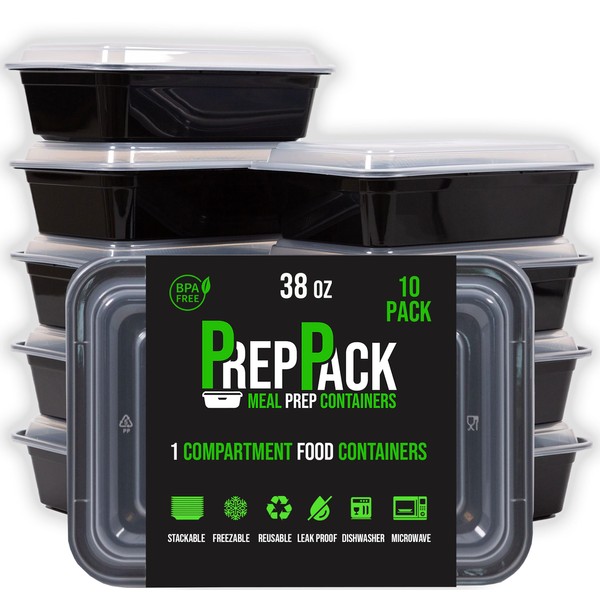 Meal Prep Containers Reusable 10 Pack 38 Ounce 1 Compartment BPA Free Food Boxes Plastic Storage with Airtight Lids Leak Proof Tupperware Lunch Box Tubs Batch Cooking Pots Freezer and Dishwasher Safe