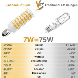 2-Pack E11 LED Bulb 7W 75W Equivalent Dimmable - 750LM Candle Shape, 110-130V Wide Voltage, E11 Candelabra Base for Chandeliers/Table Lamps/Deco Lighting (Warm White 3000K)