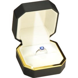 The Gifts & More LED Black Ring Box for Engagement, Wedding, Proposal…Luxury Octagonal Design with Gold Trim LED Ring Jewelry Gift Holder Box with Light for Men for Women (Black)