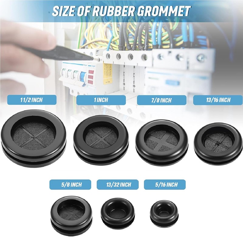 Round Rubber Plug Hole Grommet Kit 7 Sizes Black Double