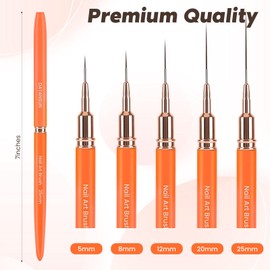 5PCS Nail Art Brushes Set with Pink Leather Case，【Metallic Material】 【Various Size】 【Light Weight】Nail Brush， Nail Brushes for Nail Art，Size：5mm,8mm,12mm,20mm,25mm,Orange